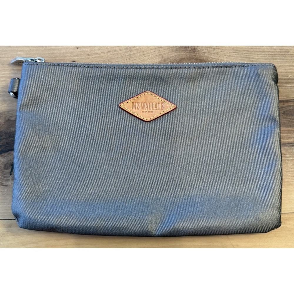 MZ Wallace Gray Nylon Zip Pouch Clutch Wristlet Cosmetic Travel Bag